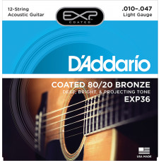 D`Addario EXP36 COATED 80/20 Струны для 12-струнной акустической гитары 12-String Extra Light10-47 D`Addario